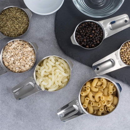 13-piece Measuring Cups and Spoons Set, 18/8 Stainless Steel Heavy Duty Ergonomic Handle with Ring Connector, Silver