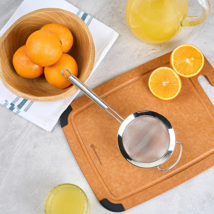 Restaurantware 11.5 in Stainless Steel Fine Mesh Strainer - German Standard Sieve Sifter with Ergonomic Handle, Dishwasher Safe - Reinforced Metal Food Strainer for Quinoa, Soup, Sauce, Baking