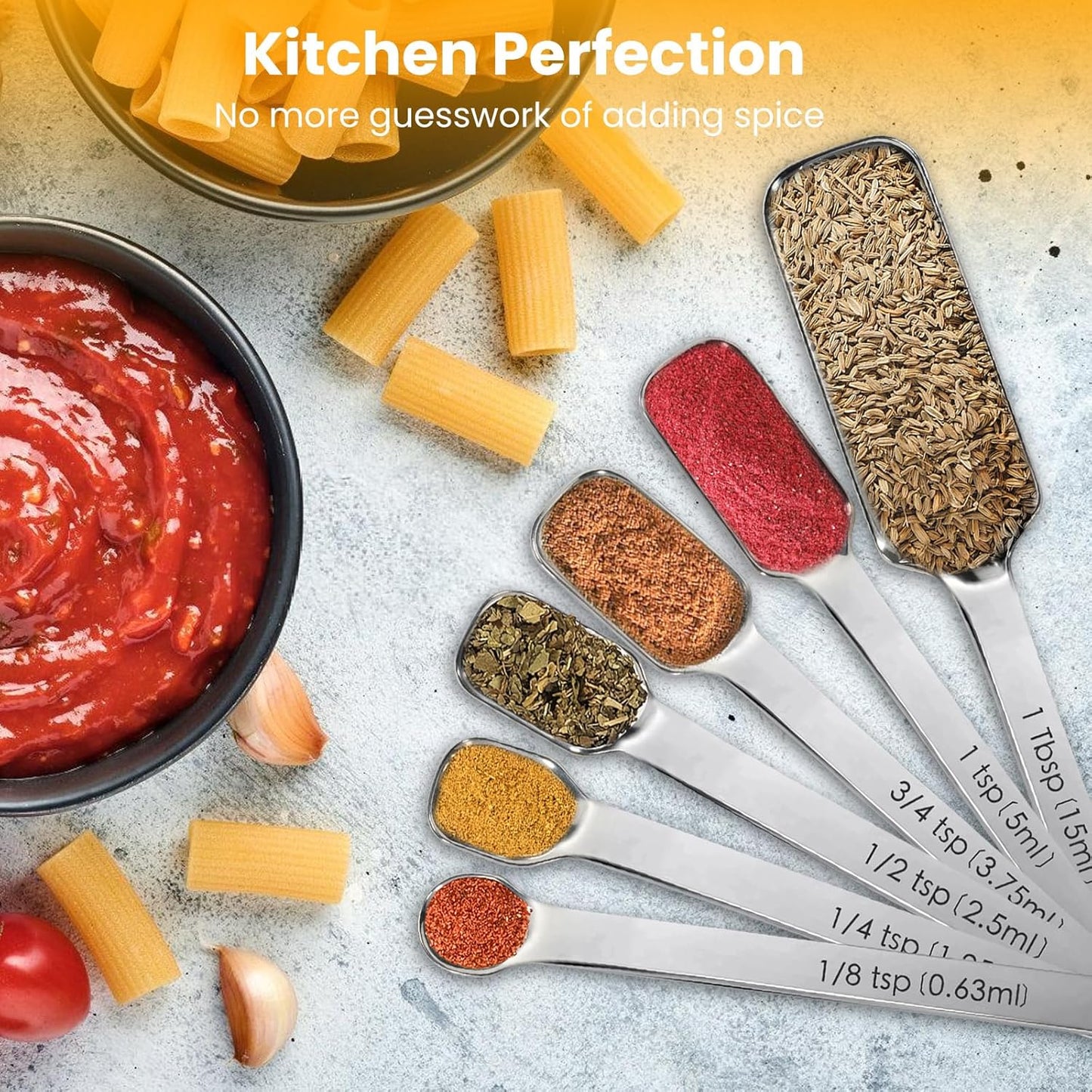 Stainless Steel Measuring Spoons Set of 14 with Leveler, Rectangular Teaspoon & Tablespoon Measuring Spoons for Dry & Liquid Ingredients, Slim Design Fits in Spice Jars