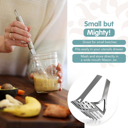 The 730 Project Mighty Masher, Baby Food Masher for Starting Solids Essentials, Baby-Led Weaning Mini Avocado and Potato Masher, Stainless Steel Potato Smasher Tool