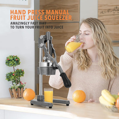 Commercial Heavy Duty Cast Iron Hand Press Manual Orange Citrus Lemon Lime Grapefruit Pomegranate Fruit Juice Squeezer Machine with Stainless Steel Cup