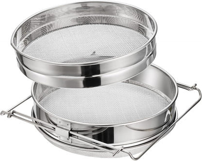 Fasmov Stainless Steel Honey Strainer, Double Sieve, Beekeeping Equipment Mesh Filter Screen, Honey Extractor Equipment, 9" Diameter x 4" Depth