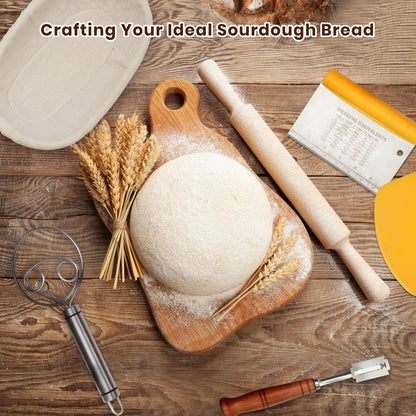 CODOGOY Banneton Bread Proofing Basket Set, Sourdough Bread Baking Supplies with 9" Round & 10" oval Handmade Natural Rattan Proofing Basket and Complete Bread Making Tools