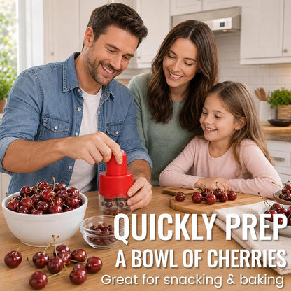 CUNSENR 7-in-1 Cherry Pitter Tool for 7 Cherries at Once, Large Capacity Cherry Corer & Cherry Seed Remover with Splash Guard, Easy Push Fruit Pitter for Cherries, Olives, Red Dates, Red