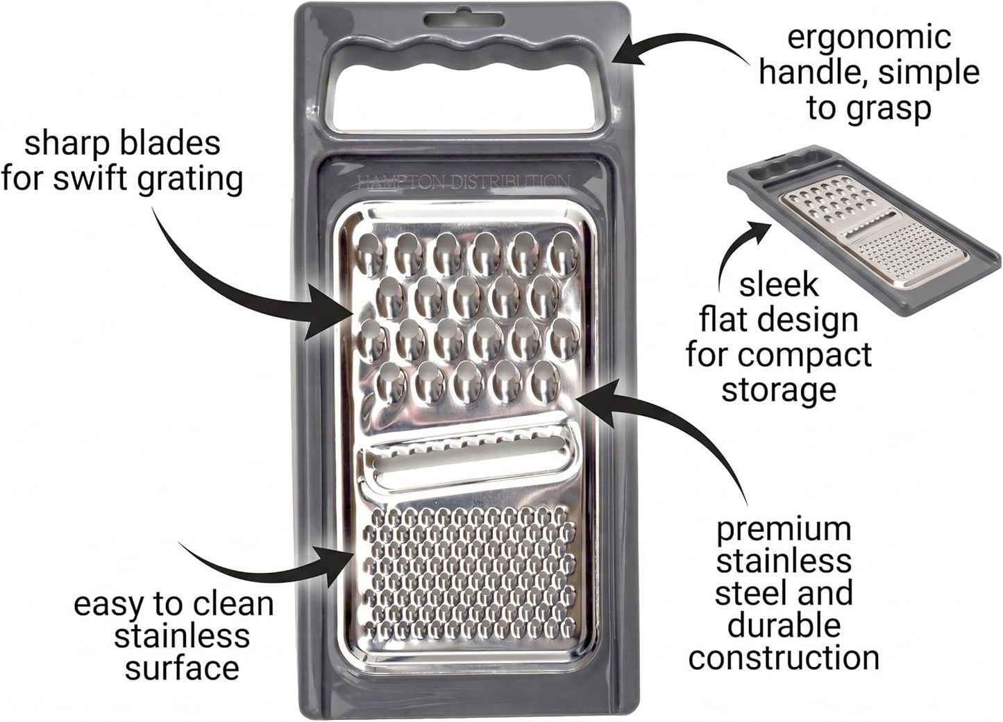 Cheese Grater with Handle, Stainless Steel, Cheese Shredder, Fruit and Vegetable Zester, Multifunction Kitchen Tool, Hampton Distribution