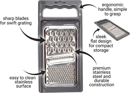 Cheese Grater with Handle, Stainless Steel, Cheese Shredder, Fruit and Vegetable Zester, Multifunction Kitchen Tool, Hampton Distribution