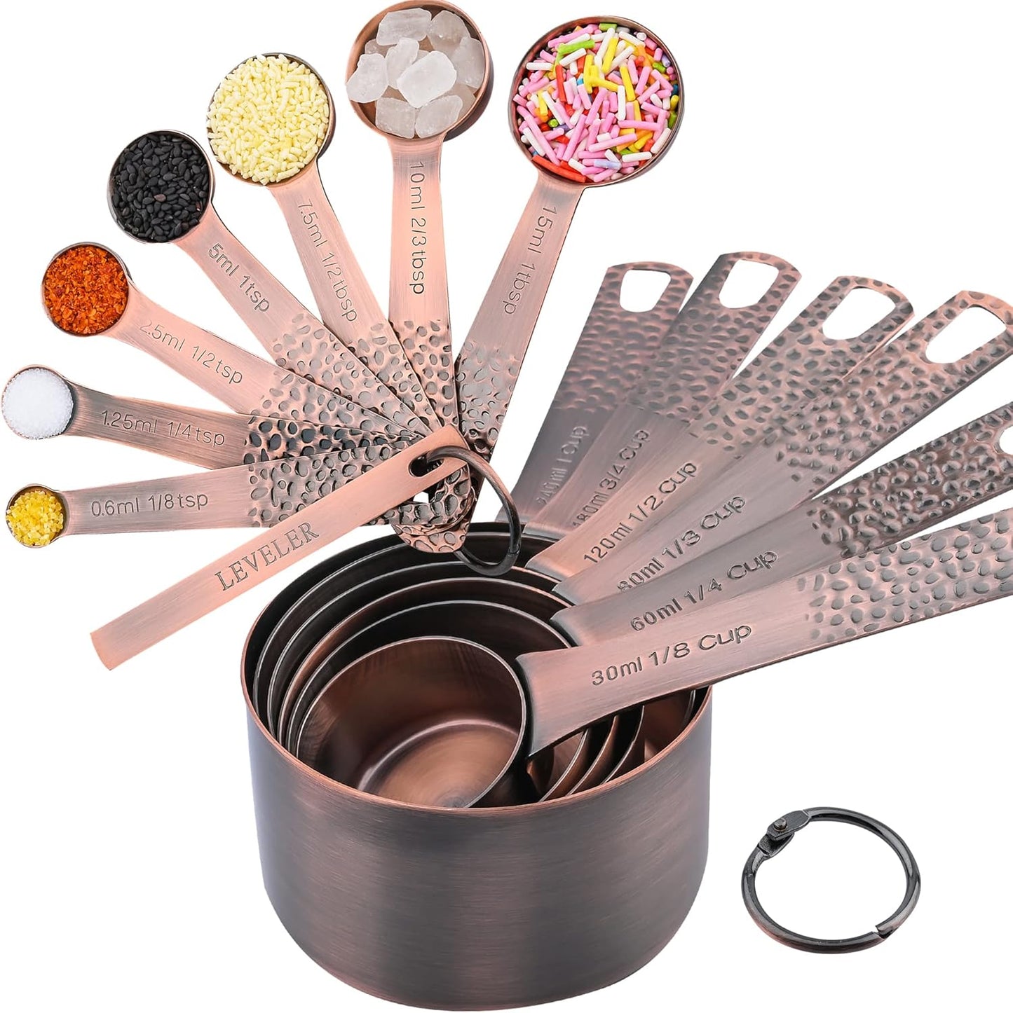 Measuring Spoons Set, 18/8 Stainless Steel Measuring Spoons Set for Dry&Liquid, Metal Metric & US Measuring Spoon with 1 Leveler and Locking Ring for Kitchen & Baking