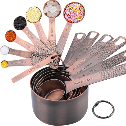 Measuring Spoons Set, 18/8 Stainless Steel Measuring Spoons Set for Dry&Liquid, Metal Metric & US Measuring Spoon with 1 Leveler and Locking Ring for Kitchen & Baking