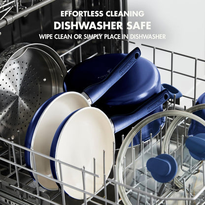 GreenPan Rio Healthy Ceramic Nonstick 8" Frying Pan Skillet and Silicone Spatula Set, Soft Grip Handle, Breaktfast Meal Set, PFAS-Free, Dishwasher Safe, Oven Safe, Oxford Blue