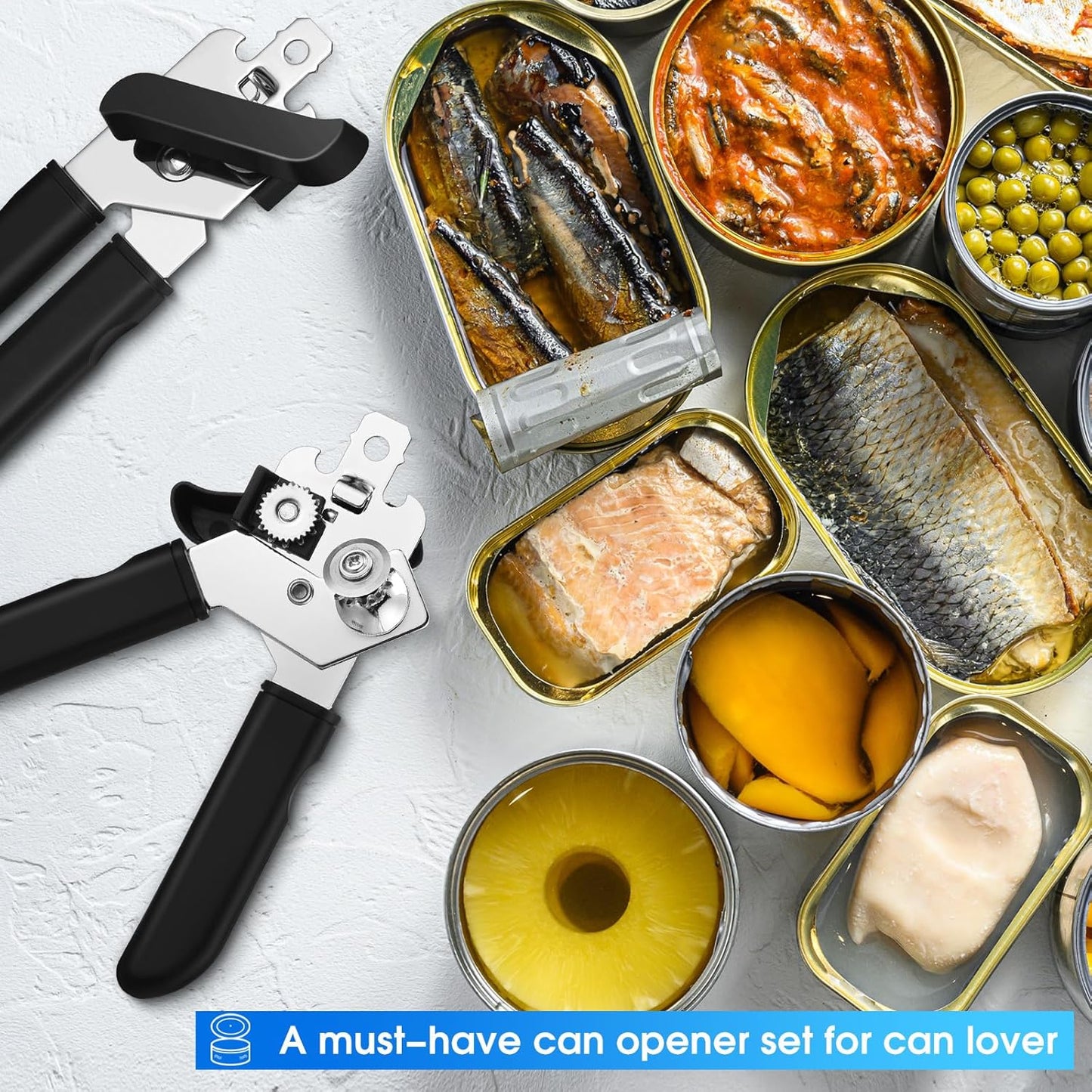 Gisafai 8 Pcs Can Opener, 3-in-1 Multifunctional Manual Can Openers, Stainless Steel Heavy Duty Handheld Openers with Safety Edge Labor Saving Handle for Kitchen Restaurant
