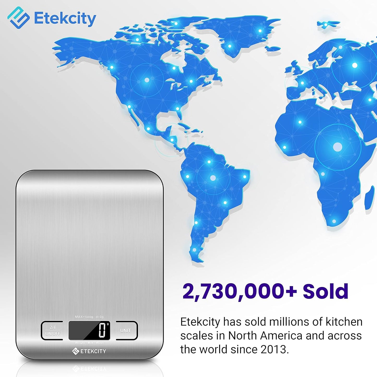 Etekcity Smart Food Kitchen Scale with Nutritional Calculator, Free App with 19 Nutrients Tracking, Calorie, Marco, Digital grams and ounces for weight loss, Premium Stainless Steel, 11lb