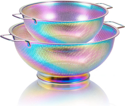 Rainbow Strainer for Kitchen, 3QT, Stainless Steel Colander with Handle for Fruits Vegetables Cooking Food, Dishwasher Safe