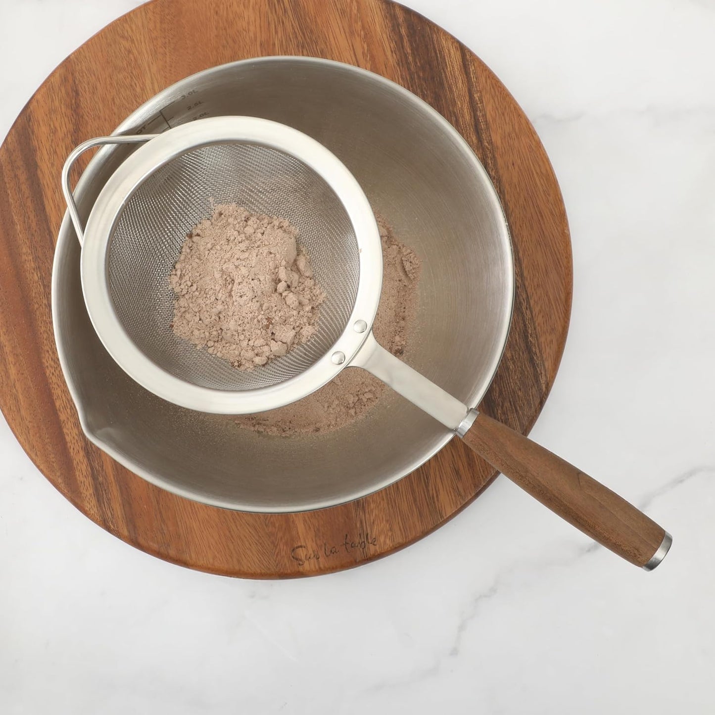 Sur La Table Kitchen Essential Stainless Steel W/Walnut Handle 5.5 Inch Mesh Strainer and Sifter