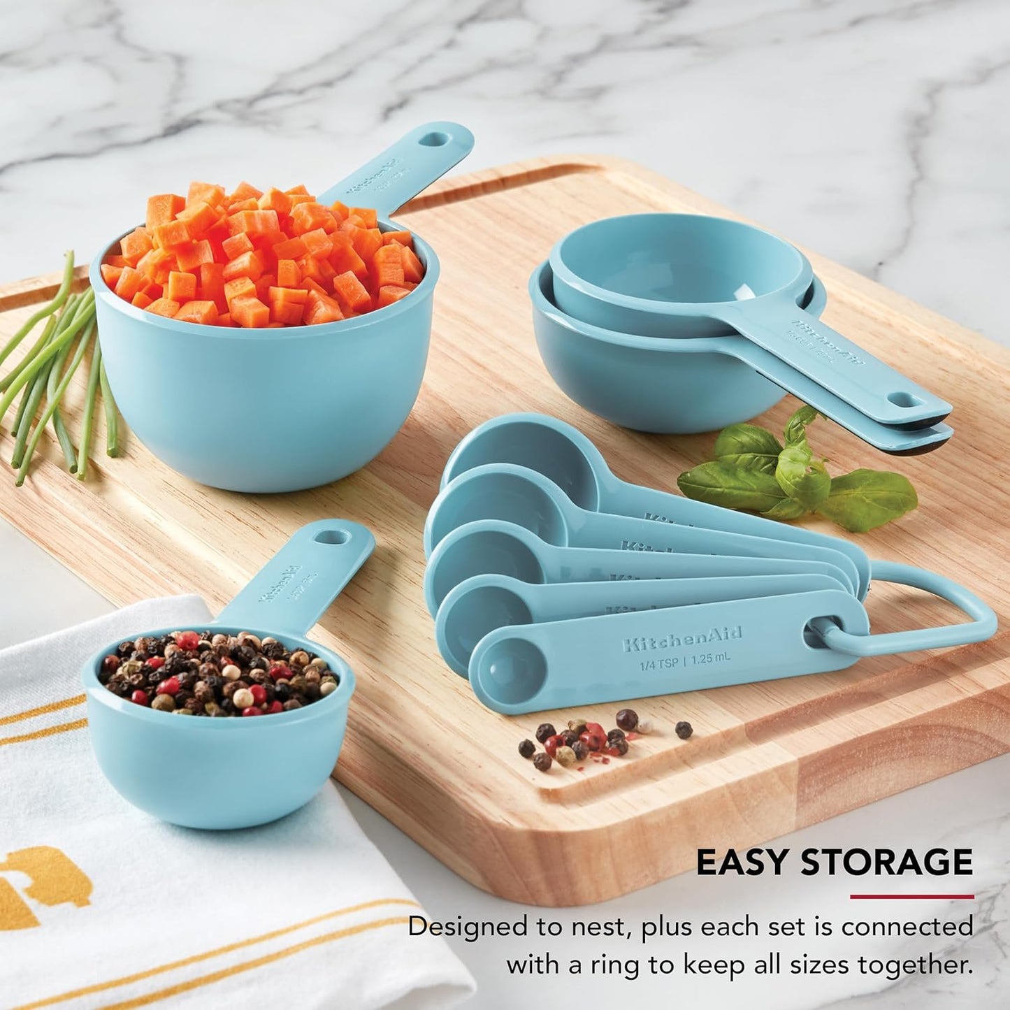 KitchenAid Universal Easy To Read Measuring Cup and Spoon Set with Soft Grip Handle for Maximum Control, Hang Hole and Nesting For Easy Storage, Dishwasher Safe, 9 Piece, Pistachio