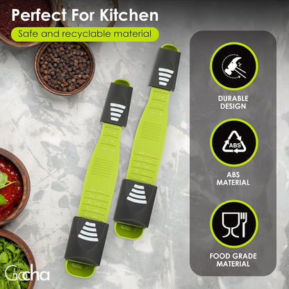 GOCHA Double-Ended Adjustable Measuring Spoon - 9-in-1 Kitchen Tool with Precision Scales (0.5-13ml/g) - Space-Saving Design for Dry & Liquid Ingredients (Black Green)
