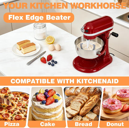 Flex Edge Beater for KitchenAid 6 Quart Bowl-Lift Stand Mixers, Paddle Attachment with Flexible Silicone Edges, Pastry Beater for KitchenAid Mixer Accessories, Dishwasher Safe