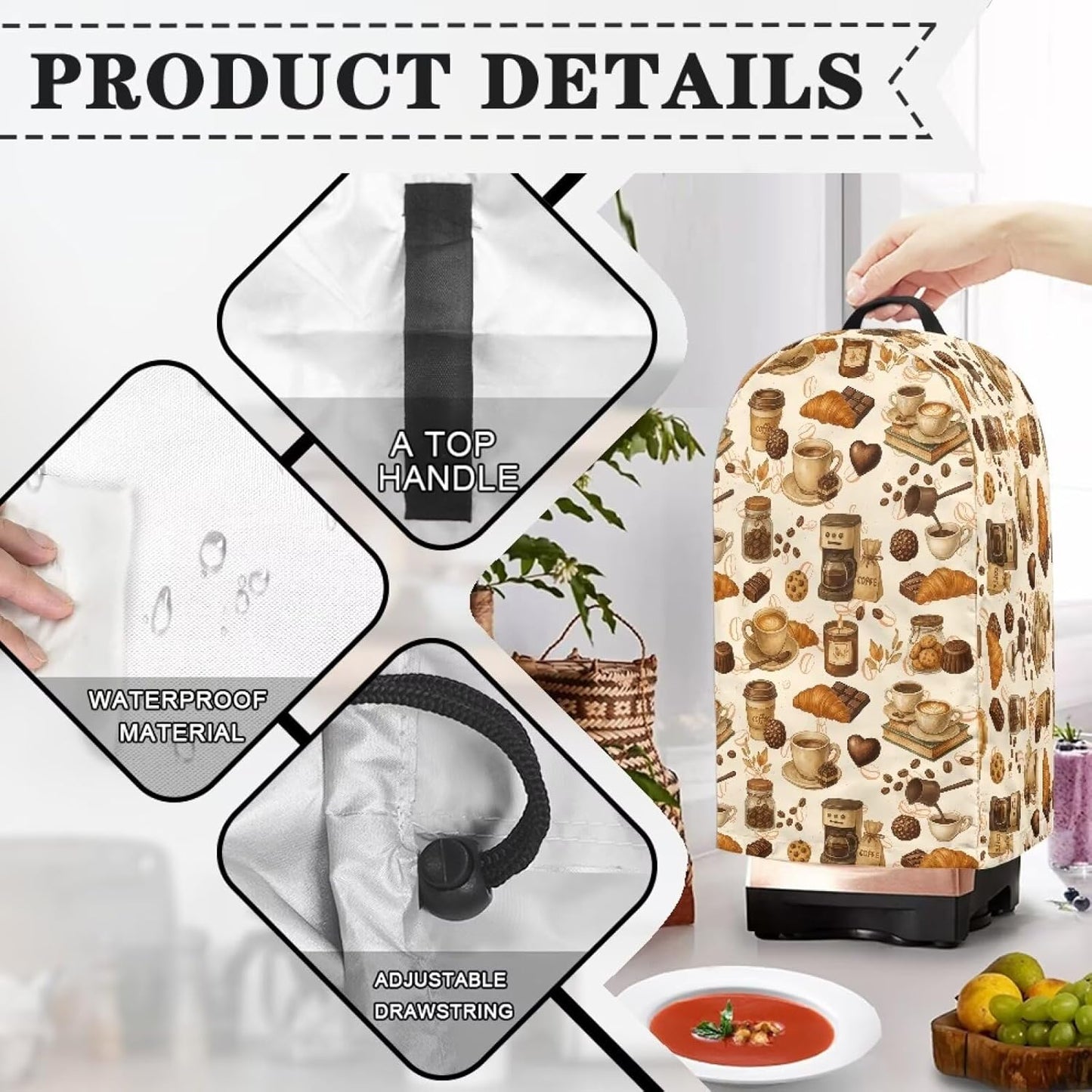 Coffee Pastry Blender Dust Cover with Drawstring Field Stand Mixer or Coffee Maker Cover Anti Fingerprint Polyester Appliance for Home Kitchen Decor