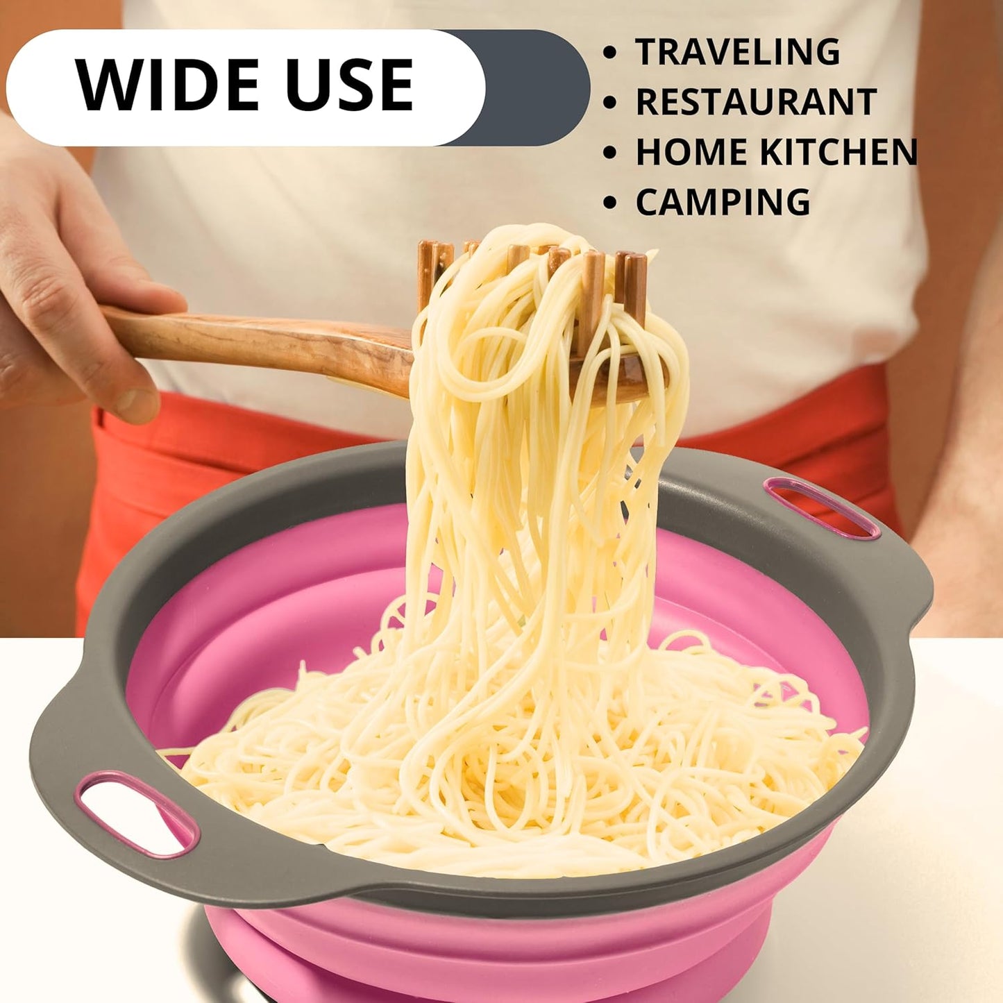 Green Kitchen Strainer Colander Set - 2 PCS Multifunctional Colander Silicone Food Strainers for Kitchen for Pasta and Spaghetti Collapsible with Plastic Handles