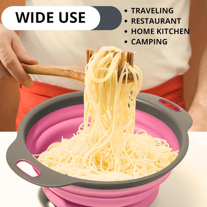 Green Kitchen Strainer Colander Set - 2 PCS Multifunctional Colander Silicone Food Strainers for Kitchen for Pasta and Spaghetti Collapsible with Plastic Handles
