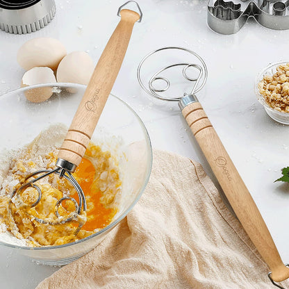 Danish Dough Whisk and Bread Lame Set for Bakers - Pastry and Bread Making Tools - Flour Whisk with Wooden Handle 13.5 inch