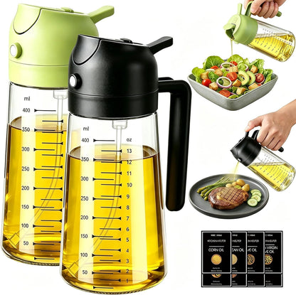 Poshetion 2 in 1 Olive Oil Sprayer for Cooking, 16oz Light-Proof Oil Dispenser for Kitchen, Leak-Proof Oil Spray Bottle for Air Fryer, Salad, BBQ, Baking, Grilling - Black & Green