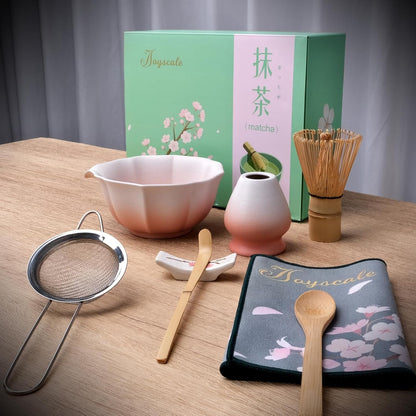 Joyscale Matcha Whisk Set, Matcha Set Whisk And Bowl, 8 Pcs Matcha Kit Set(Lotus Design), 11 OZ, Japanese Matcha Tea Set, Matcha Making Kit Gifts for Tea Lovers(Gradient Blue)