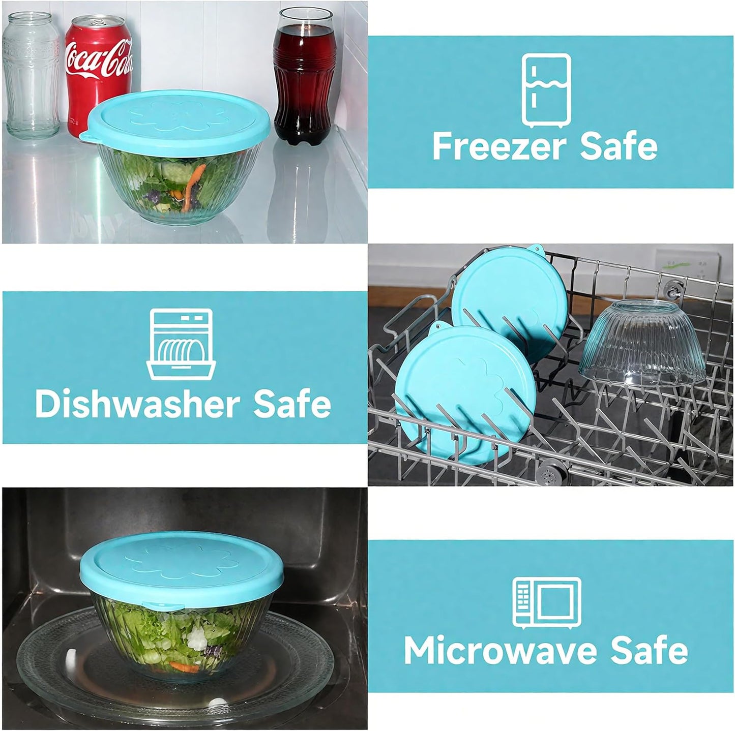 4-Pack Silicone Lids for Pyrex Sculpted Glass Mixing Bowls - Assorted Sizes Fit with 7401-S 3-cup, 7402-S 6-cup, 7403-S 10-cup, & 7404-S 4.5-Quart, Dishwasher & Microwave Safe (Lids Only)