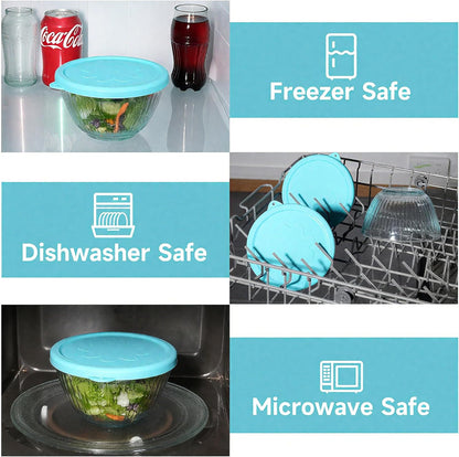 4-Pack Silicone Lids for Pyrex Sculpted Glass Mixing Bowls - Assorted Sizes Fit with 7401-S 3-cup, 7402-S 6-cup, 7403-S 10-cup, & 7404-S 4.5-Quart, Dishwasher & Microwave Safe (Lids Only)
