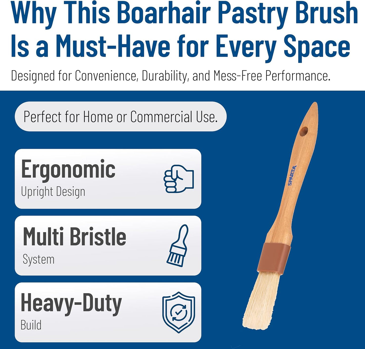 SPARTA Kitchen Basting Brush – 4037300 Basting Brush for Cooking Flat Boar Bristle Brush, Hardwood Handle for Kitchens, Restaurants, Catering, High Heat Food Prep, 1.5in