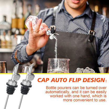 2PCS Stainless Steel Pourers, Speed Liquor Bottle Pourer, Olive Oil and Vinegar Tapered Stopper Spout, Suitable for About 3/4" Bottle Mouth, Olive Oil Spout with Sealed Dust Caps