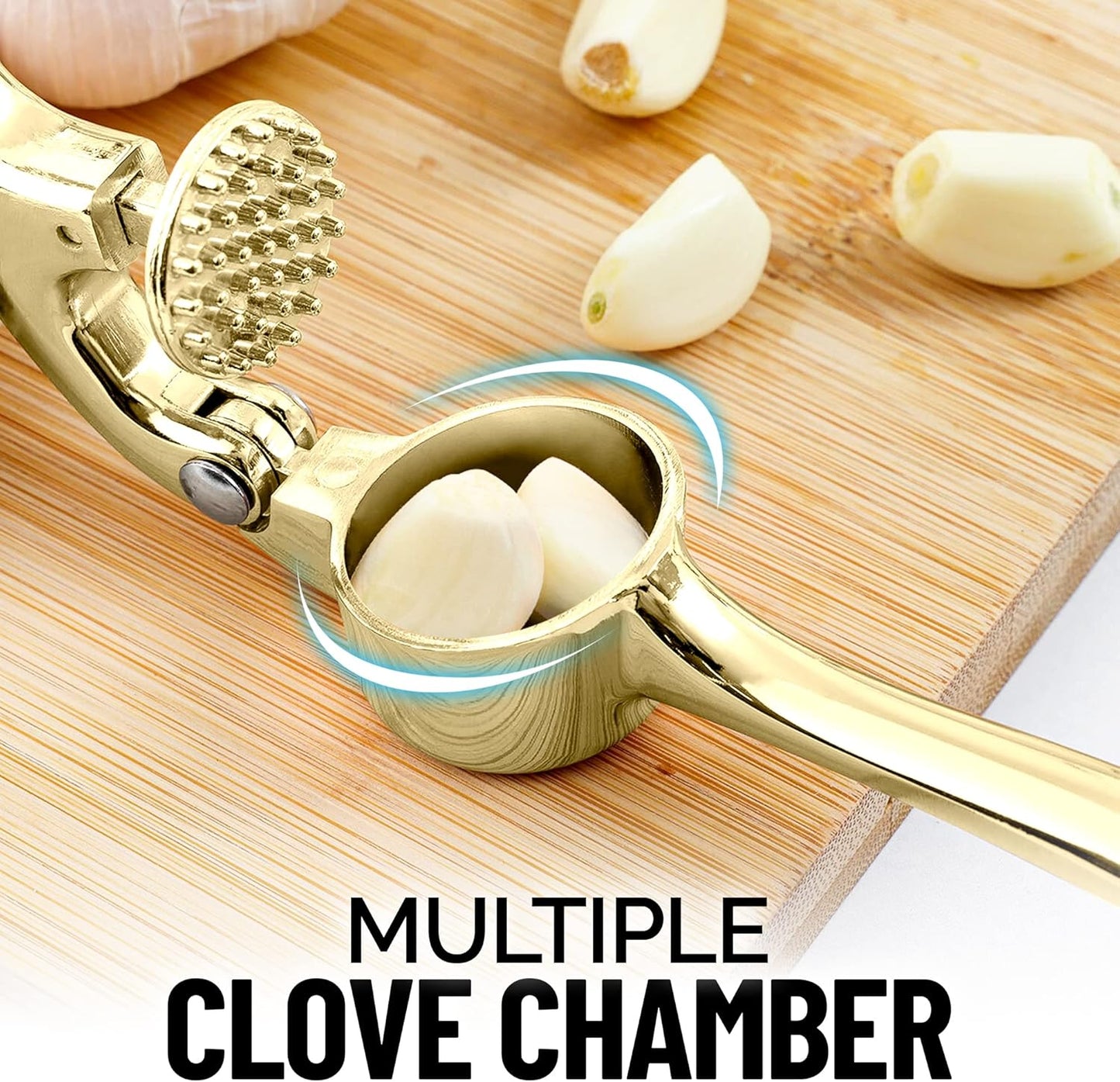 Zulay Kitchen Premium Garlic Press Set - Rust Proof Professional Garlic Mincer Tool - Easy-Squeeze, Easy-Clean with Soft, Ergonomic Handle - Silicone Garlic Peeler & Brush (Silver)