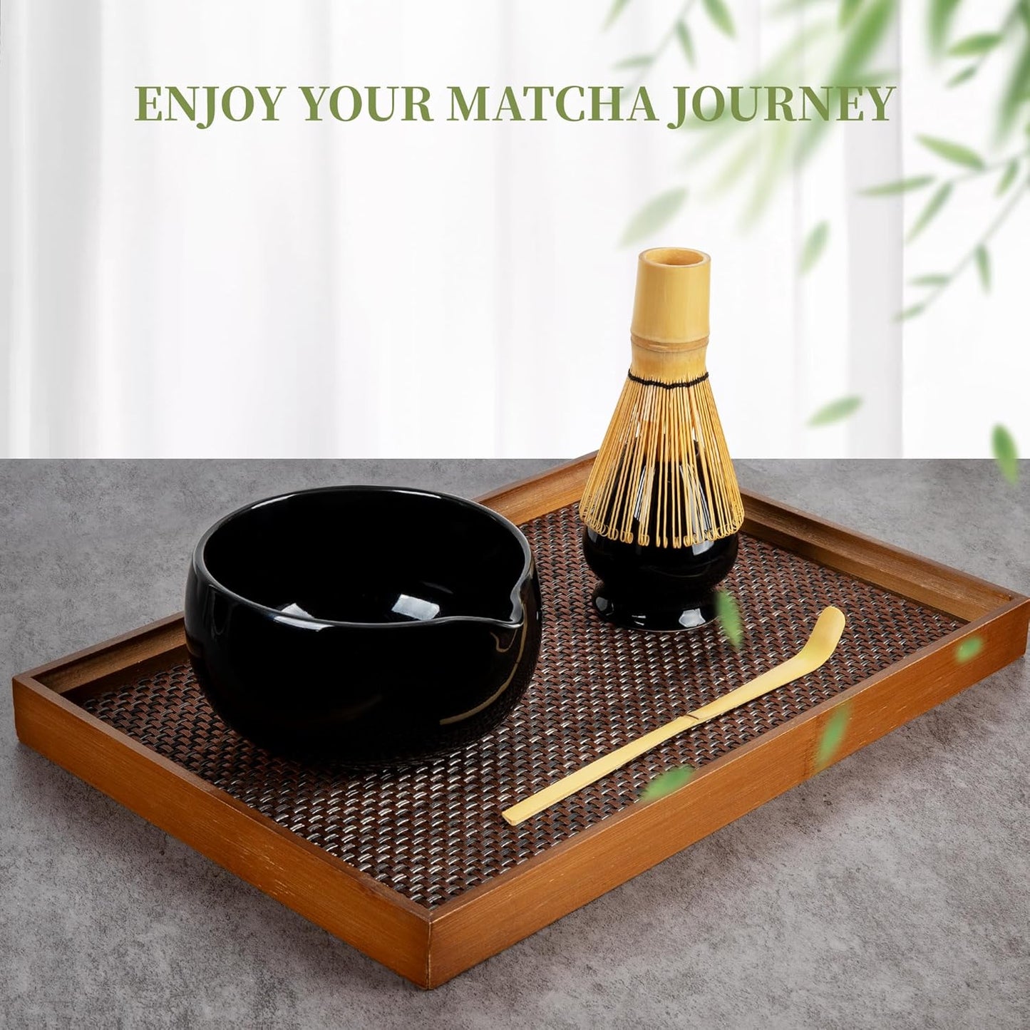 YIBO Matcha Whisk Set With Bowl, Ceramic Matcha Making Kit Includes Bamboo Whisk (Chasen), Holder Stand, Powder Starter Sifter, Scoop, Measuring Spoon & Cup Tea Tools For Ceremony (Mottled Green)