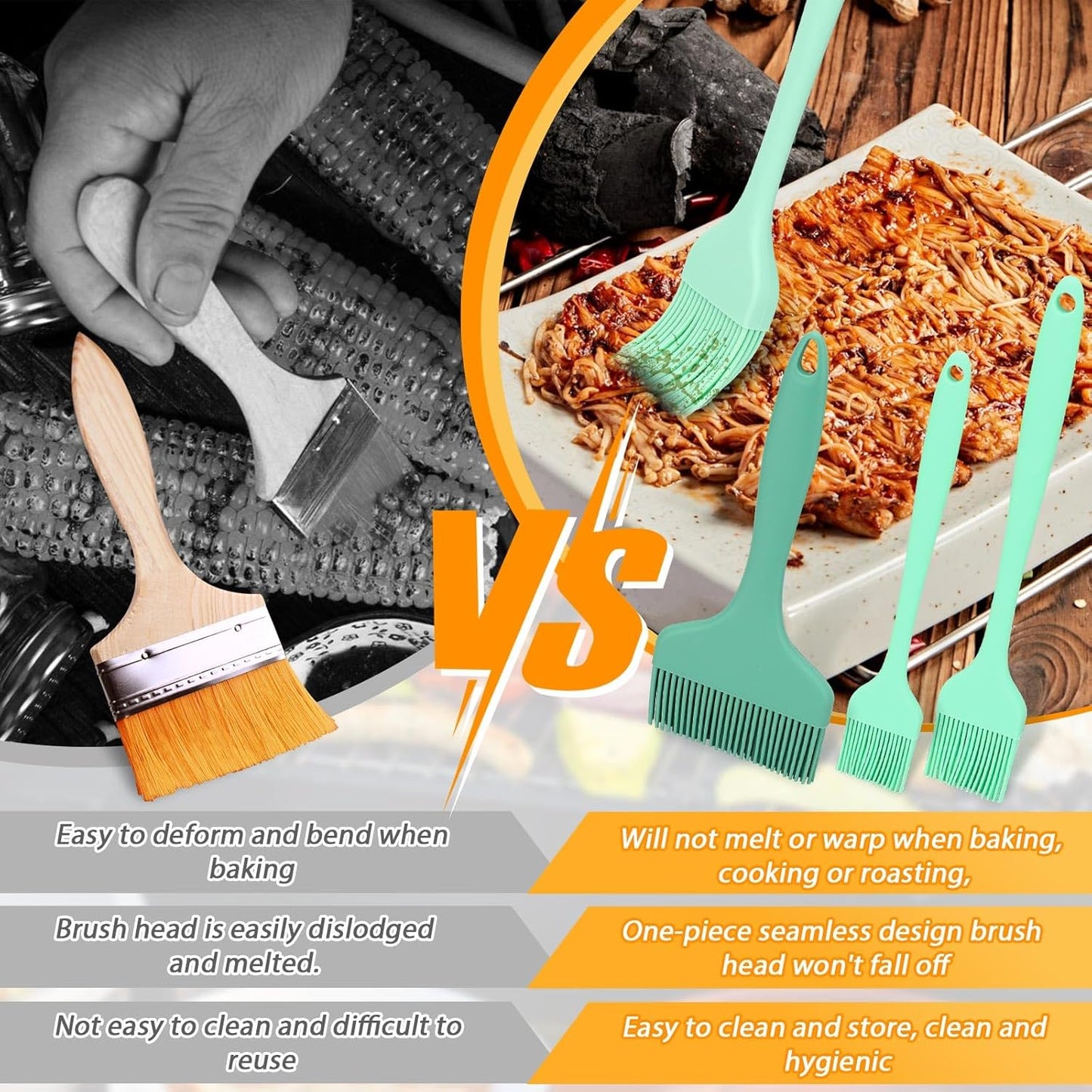 LELE LIFE 3 Sizes Silicone Basting Brush, Extra Large Heat Resistant Pastry Brush Spread Oil Butter Sauce Marinade for BBQ Grilling Baking Kitchen Food Cooking (Green)