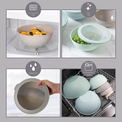 COOK WITH COLOR Mixing Bowls with Lids - 12 Piece Plastic Nesting Bowls Set includes 6 Prep Bowls and 6 Lids, Microwave Safe Mixing Bowl Set, Black Embossed - Colors B