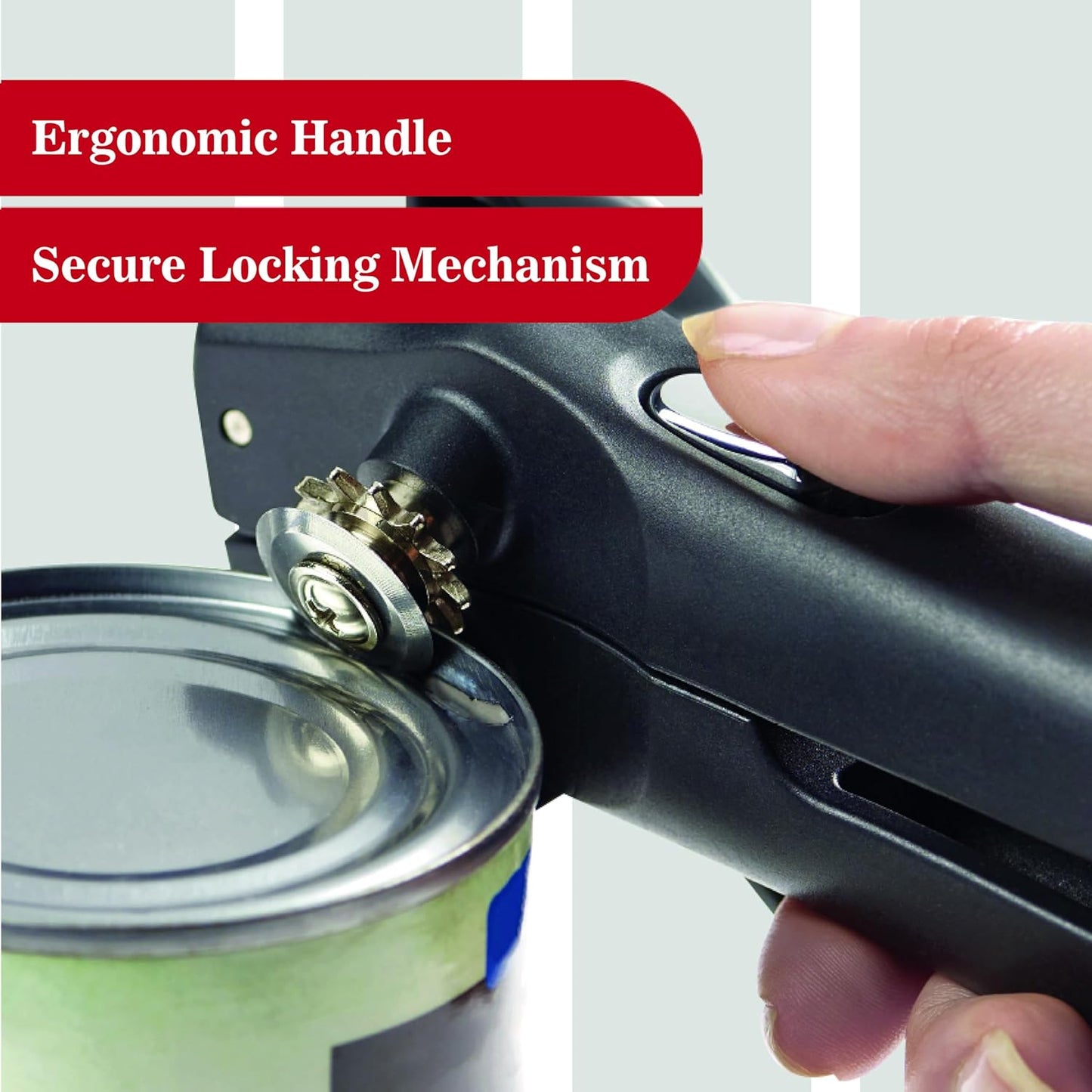 Swing-A-Way Locking Can Opener with Sharp Blade, Manual Hand Held, 2-in-1 Can and Bottle Opener, Made of Steel, Easy Turn Knob, Basic Kitchen Essentials (Black)