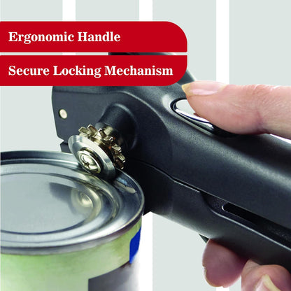 Swing-A-Way Locking Can Opener with Sharp Blade, Manual Hand Held, 2-in-1 Can and Bottle Opener, Made of Steel, Easy Turn Knob, Basic Kitchen Essentials (Black)