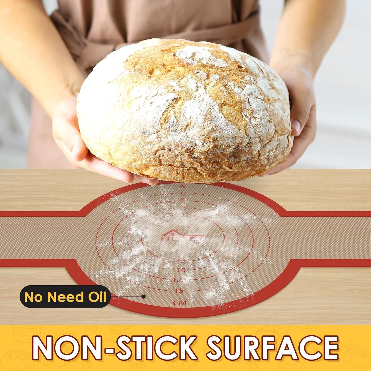 HOTEC Silicone Bread Sling for Dutch Oven - 2 Pack Non-Stick Baking Mat with Long Handle Easy to Transfer Sourdough Bread, Reusable Heat Resistant to 500°F/260°C Dutch Oven Liners Baking Supplies