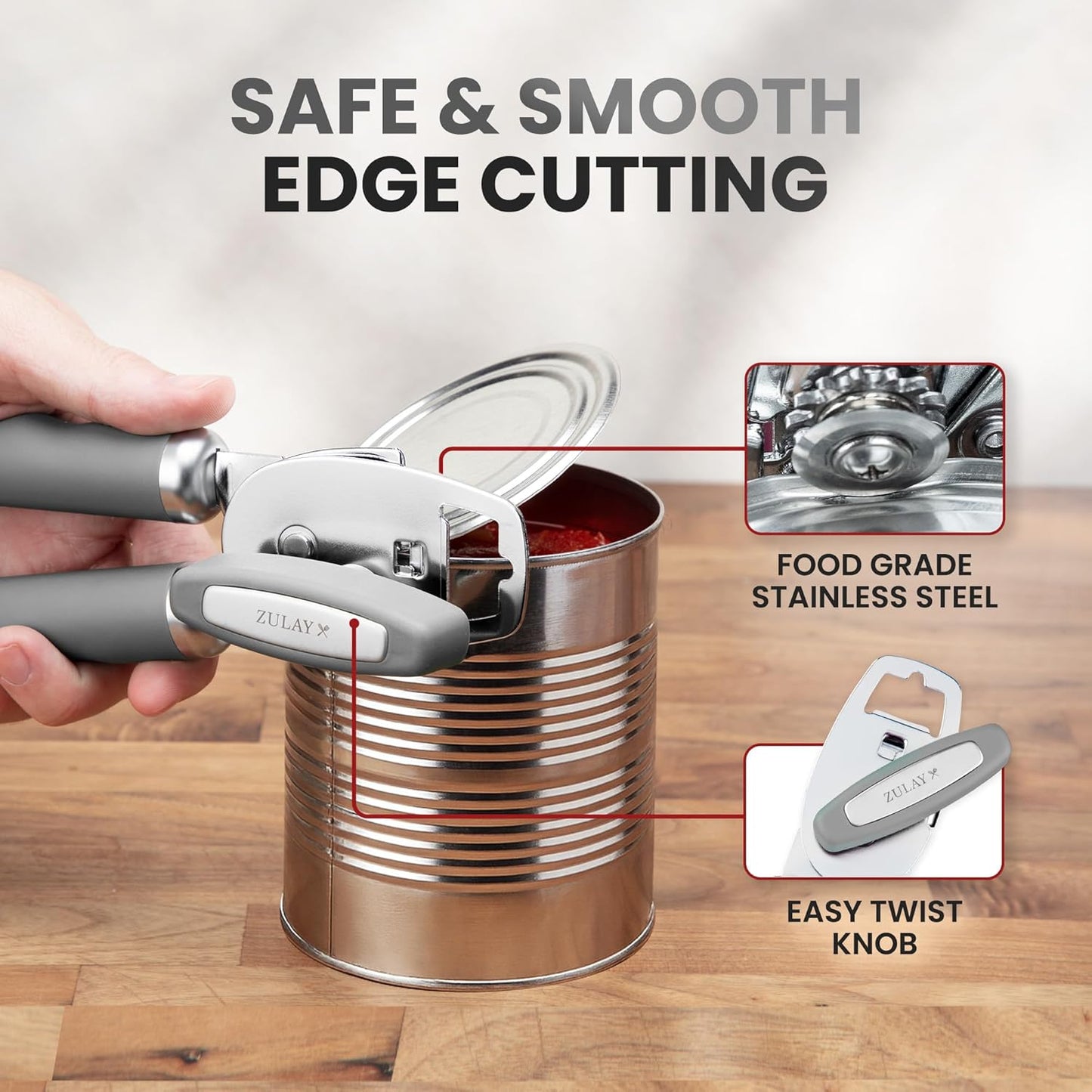 Zulay Kitchen Heavy Duty Stainless Steel Can Opener Manual with Bottle Opener - Rust Proof Manual Can Opener With Turn Knob & Comfy Soft Grip Handles - Black
