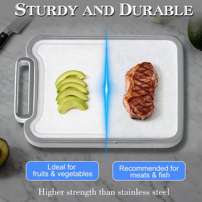 Titanium Cutting Board, 2-in-1 Titanium Alloy And Wheat Straw PP Chopping Board with Avocado Slicer, Food Grade Cutting Board with Handle for Kitchen, RV, Camping(16x11 Inches, Random Color)
