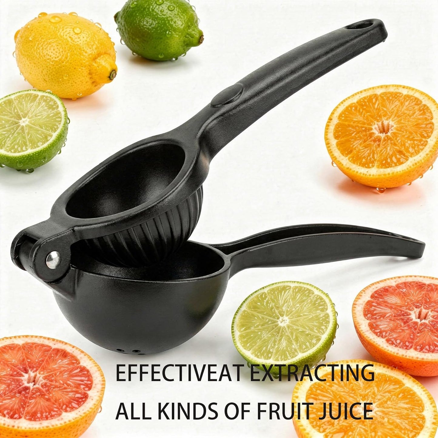 Heavy Duty Lemon Squeezer, Zinc Alloy Manual Lemon Juicer Hand Press with Threaded Groove for Maximum Juice - Perfect for Limes, Small Oranges, Citrus Fruits (Black)