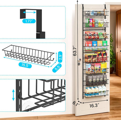ElegantArray 8-Tier Pantry Door Oragnizer, Over The Door Pantry Organizer Rack and Storage, Hanging Spice Rack Shelves Door, Home Office Laundry Room Bathroom & Kitchen Organization Essentials Metal