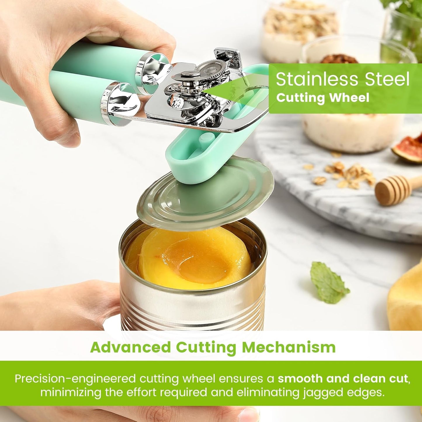 Spring Chef Stainless Steel Can Opener - Manual with Soft Grip Handles, Easy Turn, Heavy Duty Hand Can Openers for Seniors with Smooth Edge - Magnetic Lid Remover - Black