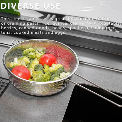 Metal Fine Mesh Strainer and Colander for Kitchen with Handle, Stainless Steel Pasta Strainer/Kitchen Funnel/Collander/Sifter for Strain/Wash Vegetables, Fruits, Spaghetti, Rice (7.8＂)