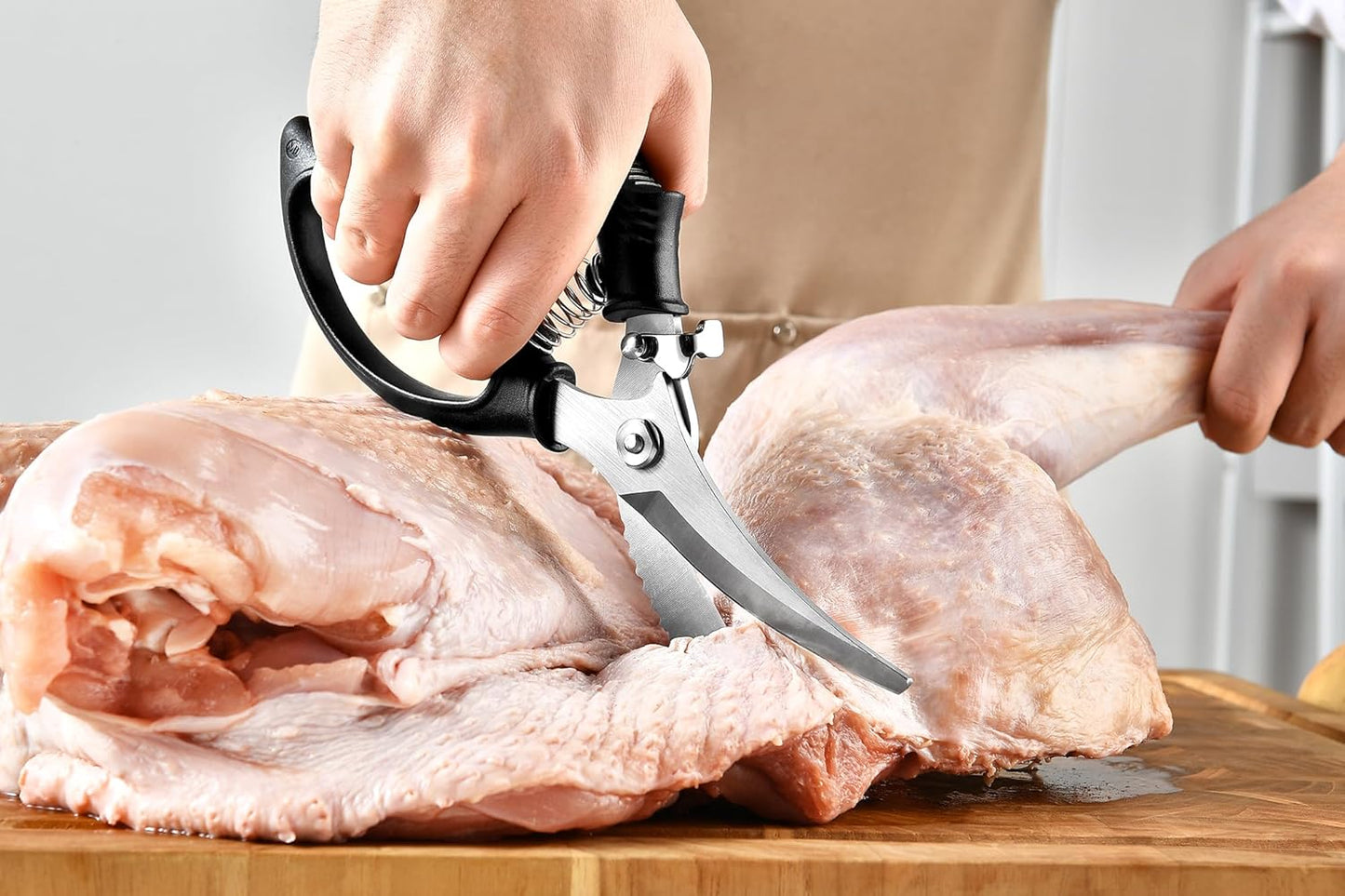 Heavy Duty Poultry Shears - Kitchen Scissors for Cutting Chicken, Poultry, Game, Meat - Chopping Vegetable - Spring Loaded - Red
