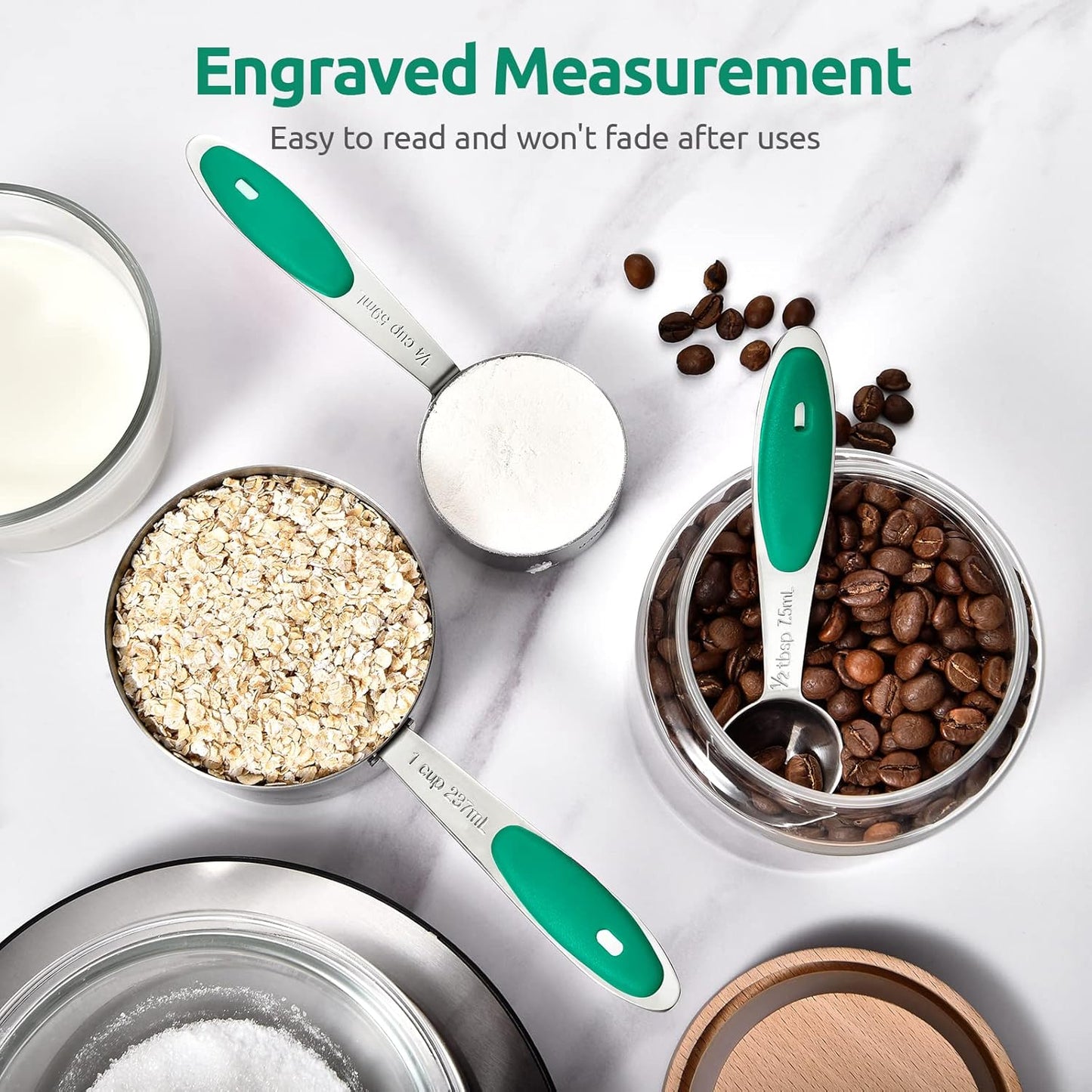 Measuring Cups and Spoons Set: U-Taste 18/8 Stainless Steel 10 Pieces Stacking Kitchen Baking Cooking Food Measure Set 5 Cups 5 Spoons with Strengthened Weld Joints (Multicolors, Upgraded Version)