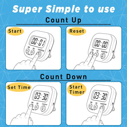 Kitchen Timers for Cooking and Baking with Big Digital Numbers and Loud Alarm Used in Cooking, Classroom, and Office.