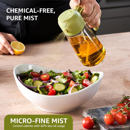FineDine 16oz Olive Oil Sprayer for Cooking, 2 in 1 Olive Oil Dispenser Bottle for Kitchen, Air Fryer, Salad, BBQ & Baking – Dual Spray Mist & Stream, with Measurement Marks, Black