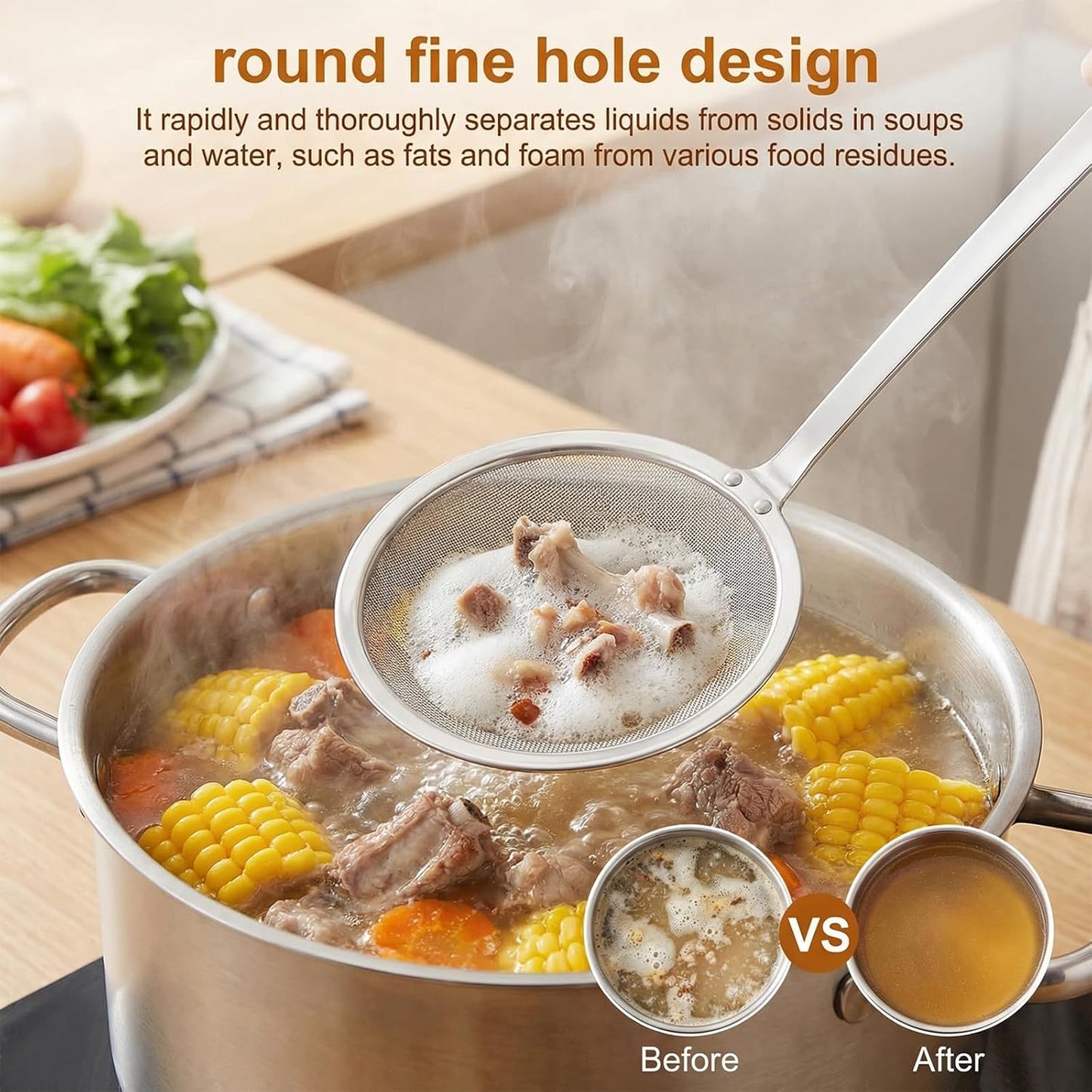Skimmer Spoon - Filter Grease Foam Fine Mesh Fat Skimmer - Stainless Steel Sieve Colander Strainer With Handle Handheld - Fry Oil Filter for Cooking Sieve Spoon for Food Strainer Kitchen Gadget