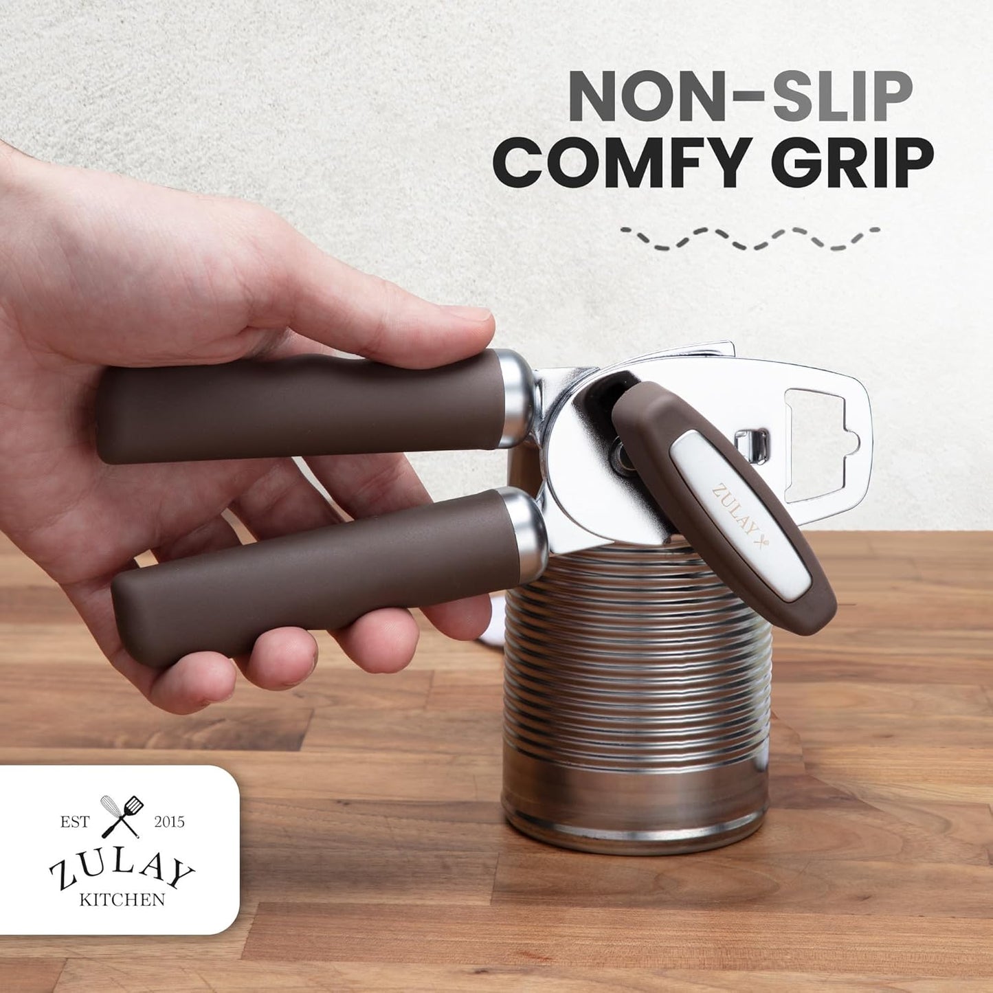 Zulay Kitchen Heavy Duty Stainless Steel Can Opener Manual with Bottle Opener - Rust Proof Manual Can Opener With Turn Knob & Comfy Soft Grip Handles - Cherry Red - Colors B