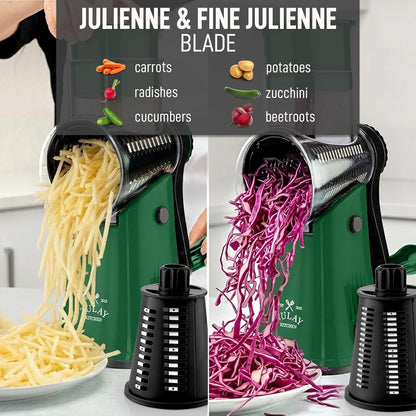 Zulay Kitchen Rotary Cheese Grater 5 Blade Cheese Shredder - Manual Hand Crank Cheese Grater With Reinforced Suction & 5 Interchangeable Drums - Easy to Use, Vegetable Chopper Round Mandoline Slicer - Colors A